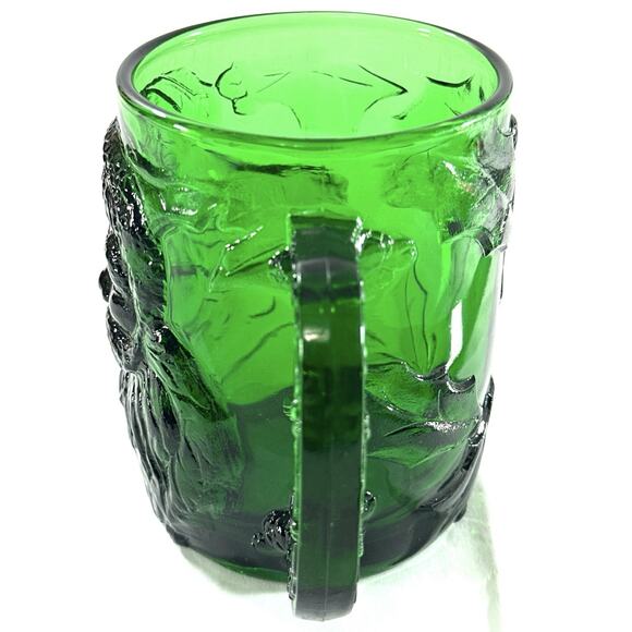 Vintage Emerald Green Santa Face Glass Mugs Set of 2 Christmas 4” - Picture 7 of 9